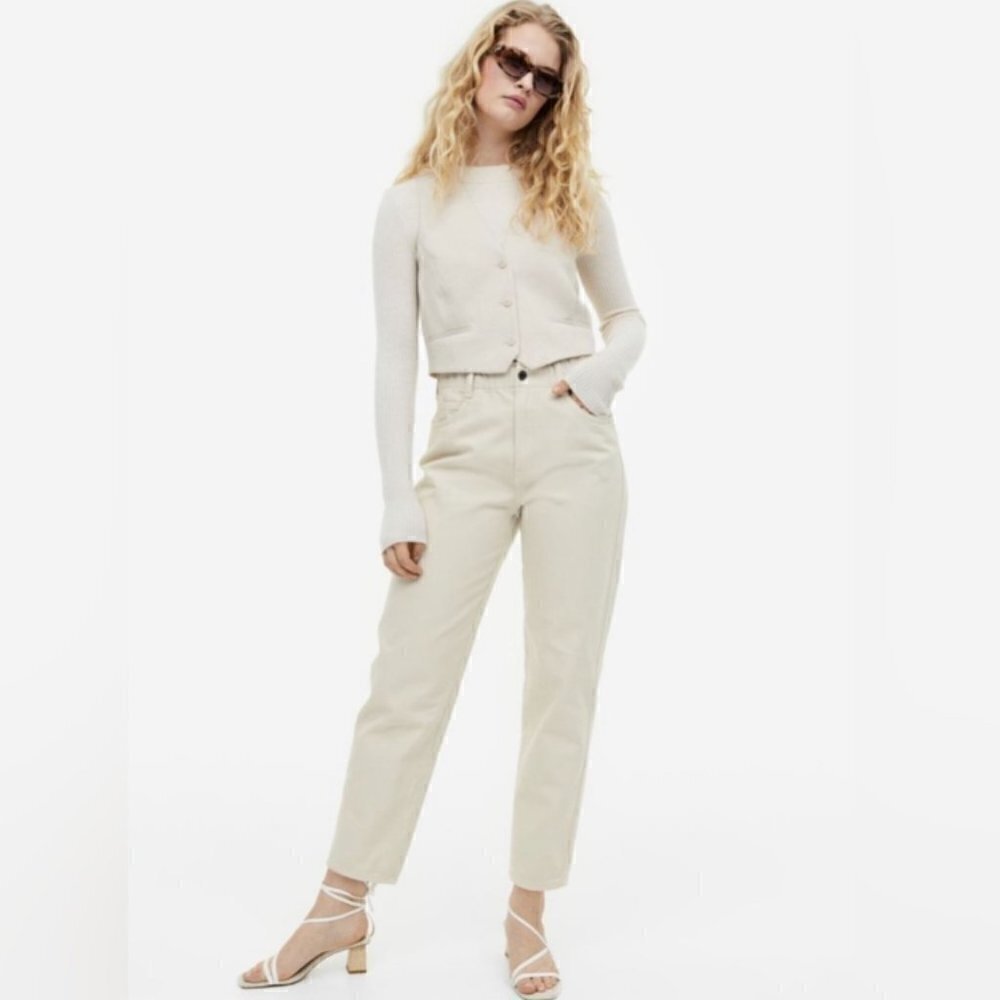 H&M SZ 4 Ecru straight leg classic trouser pant Office Wardrobe Staple Academia